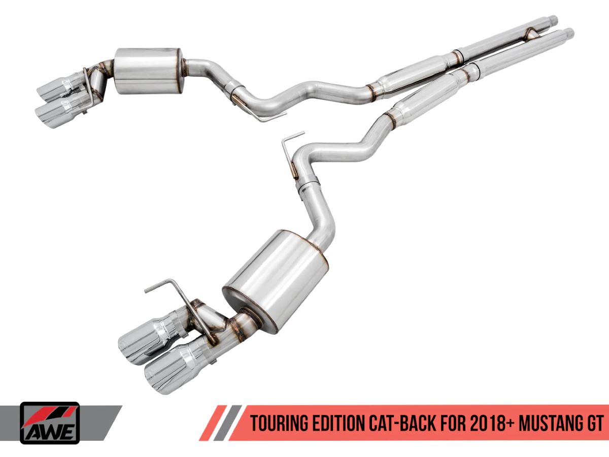 AWE Touring Edition Cat-back Exhaust for the 2018+ Mustang GT - Quad Chrome Silver Tips